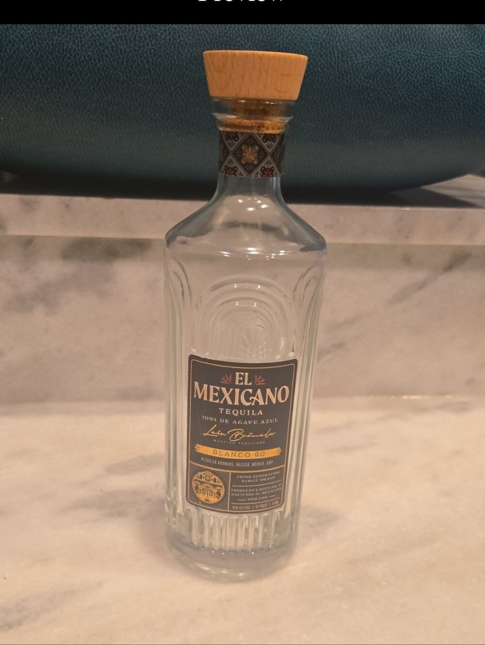 El Mexicano Tequila Bottle – Empty Decorative Glass – 100% Agave Azul